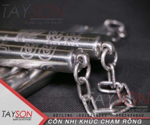 Côn nhị khúc chạm rồng inox
